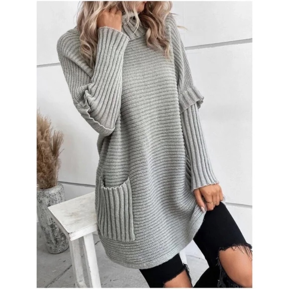 Cozy Tan Cable Knit Pocket Oversized Sweater Top